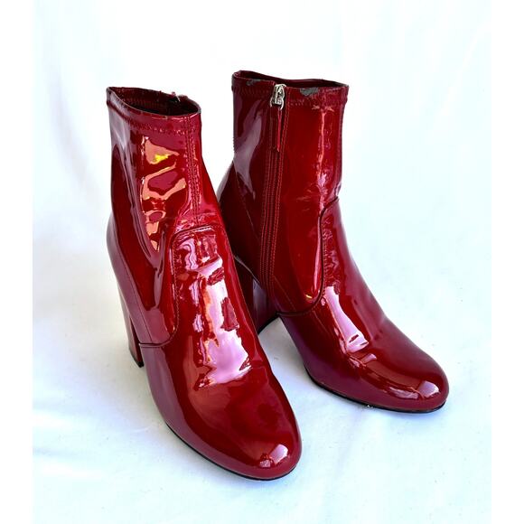 Steve Madden Red Patent Ankle Boots 4in Chunky Heel Size 7 - Picture 1 of 10